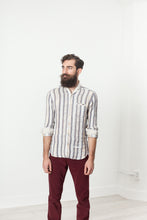 Linen Western Shirt in Beige/Blue -UEB