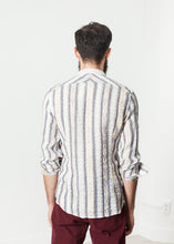 Linen Western Shirt in Beige/Blue -UEB